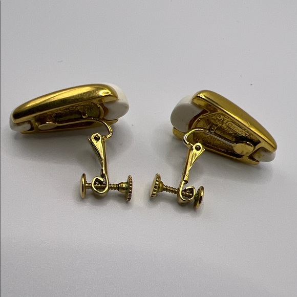 Napier Elegant White and Gold-tone Screw-Back Clip-On Earrings - Picture 5 of 6